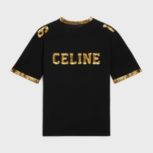 CELINE 16 EMBROIDERED T SHIRT IN JERSEY BLACK GOLD