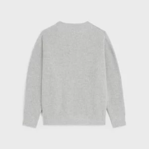 CELINE OVERSIZED EMBROIDERED SWEATER IN RIBBED WOOL LIGHT GREY